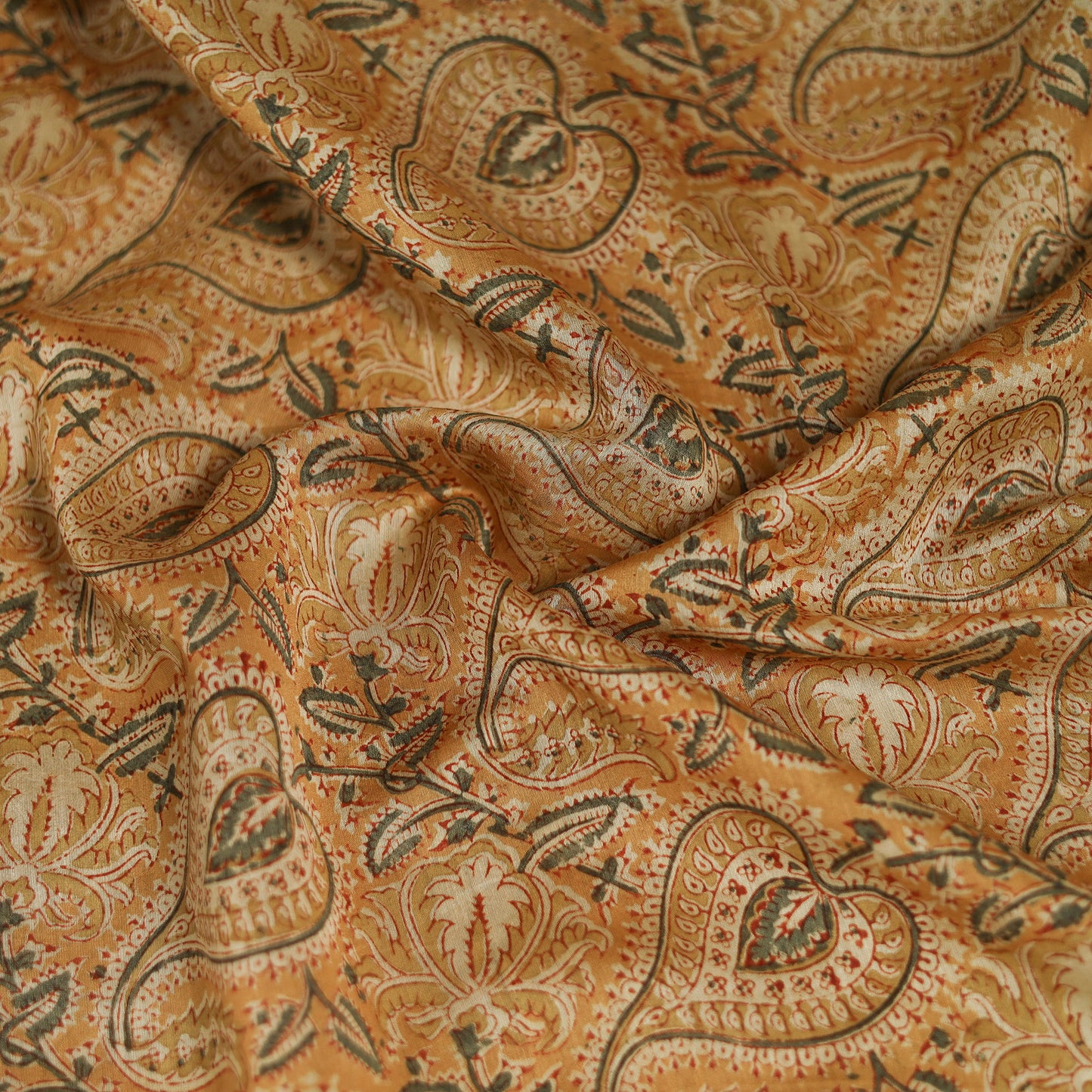 Yellow - Kalamkari Hand Block Print Natural Dyed Chanderi Silk Scarf  74