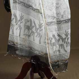 White - Sanganeri Hand Block Print Kota Doria Cotton Dupatta 11