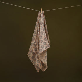 Beige - Kalamkari Hand Block Print Natural Dyed Chanderi Silk Scarf  73