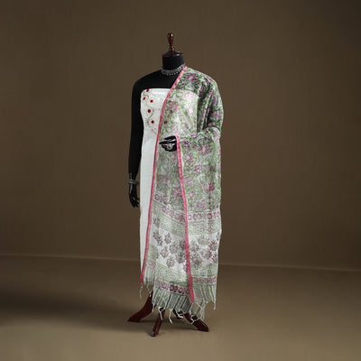 Green - Sanganeri Hand Block Print Kota Doria Cotton Dupatta 12