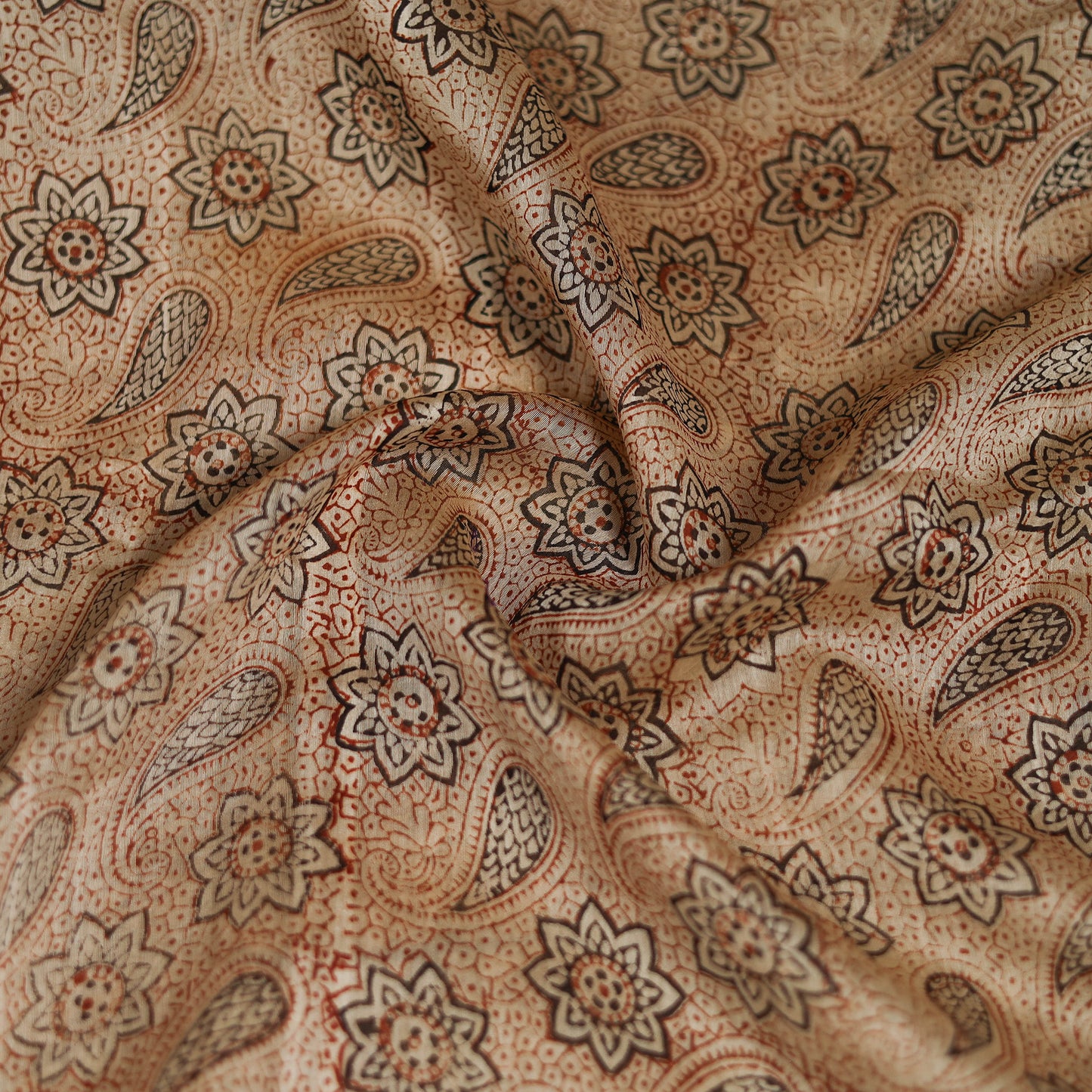 Beige - Kalamkari Hand Block Print Natural Dyed Chanderi Silk Scarf  73
