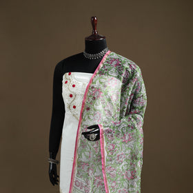 Green - Sanganeri Hand Block Print Kota Doria Cotton Dupatta 12