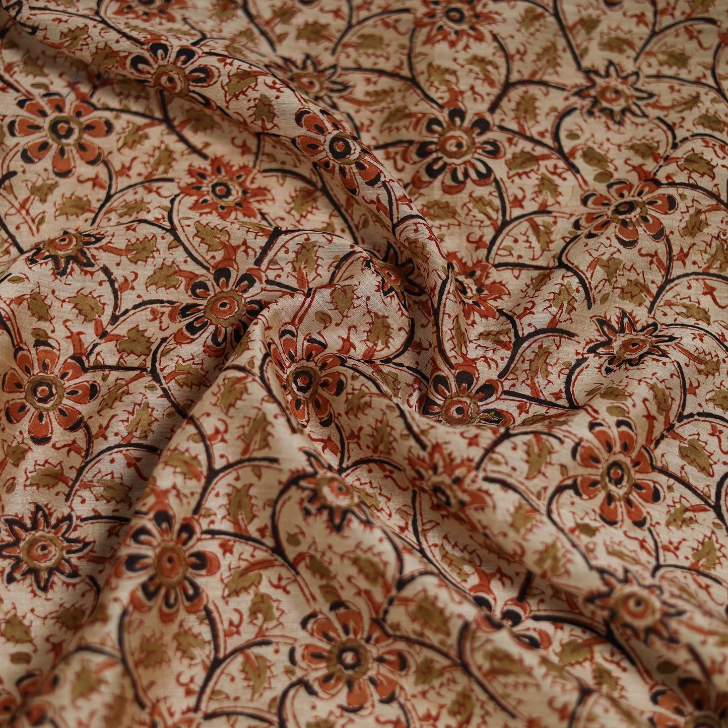 Beige - Kalamkari Hand Block Print Natural Dyed Chanderi Silk Scarf  72