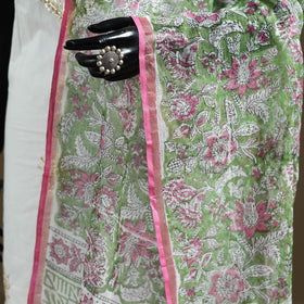 Green - Sanganeri Hand Block Print Kota Doria Cotton Dupatta 12