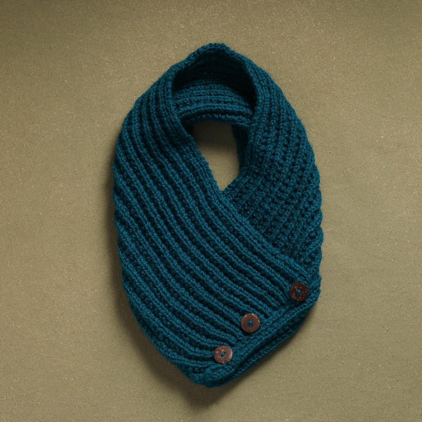 Blue - kumaun hand knitted woollen button cowl 26