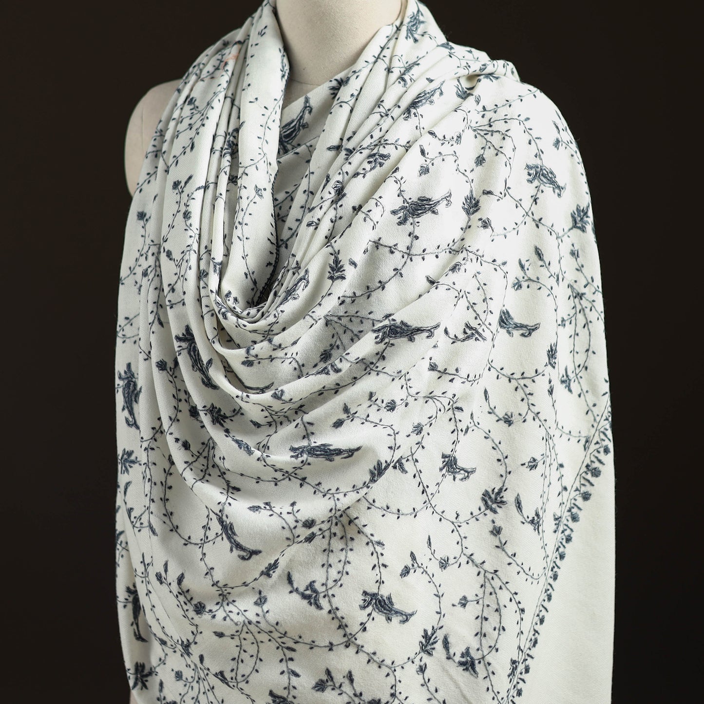 Kashmiri Sozni Heavy Hand Embroidered Pure Handwoven Merino Wool Shawl 21