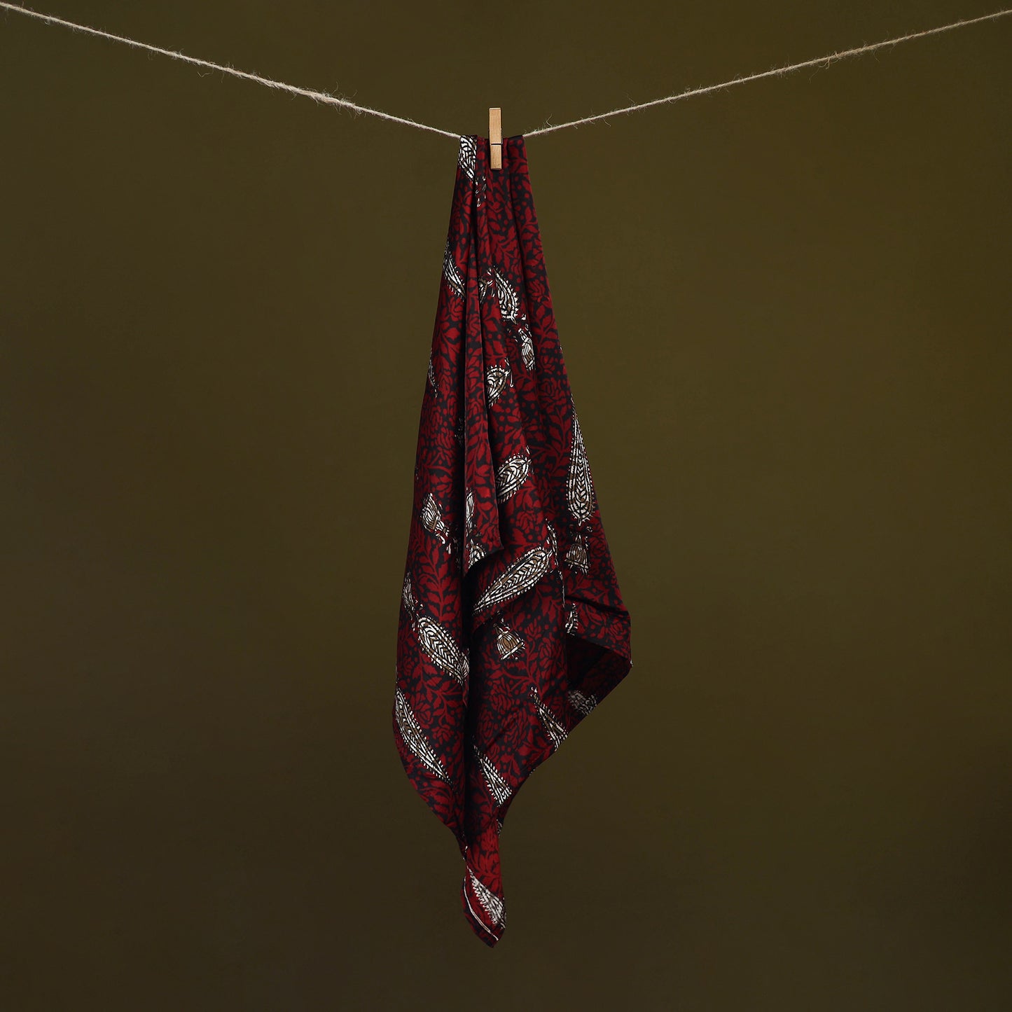 Red - Bagh Hand Block Print Modal Silk Scarf 70