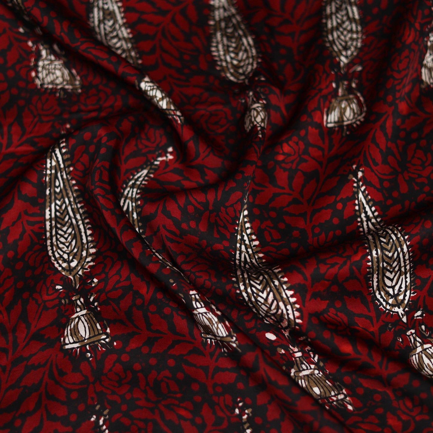 Red - Bagh Hand Block Print Modal Silk Scarf 70
