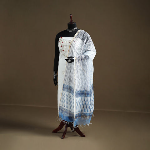 Blue - Sanganeri Hand Block Print Kota Doria Cotton Dupatta 14