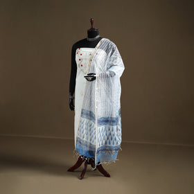 Blue - Sanganeri Hand Block Print Kota Doria Cotton Dupatta 14
