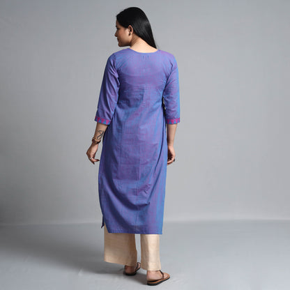 Blue Pink Dharwad Cotton Long Straight Kurta