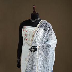 Blue - Sanganeri Hand Block Print Kota Doria Cotton Dupatta 14