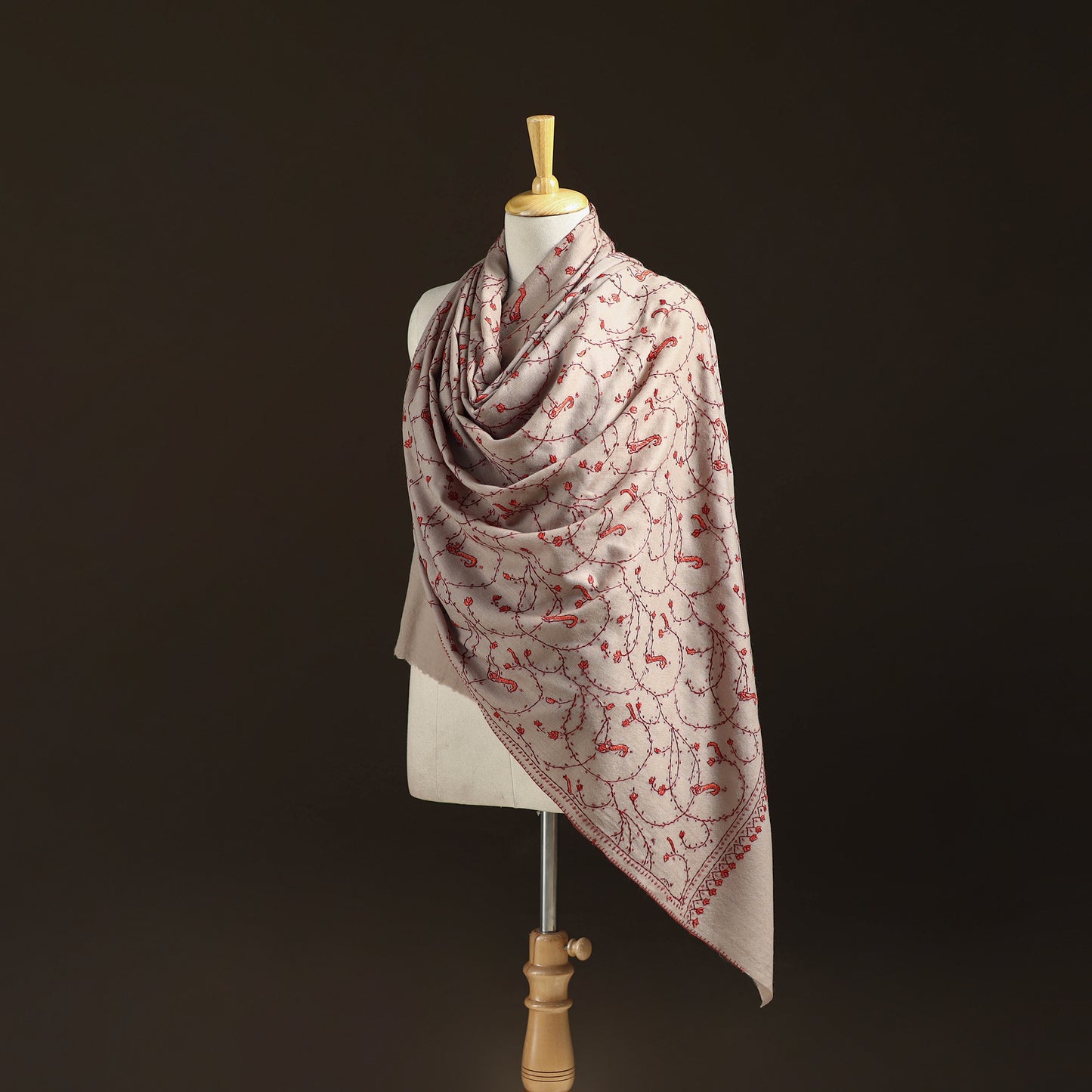 Kashmiri Sozni Heavy Hand Embroidered Pure Handwoven Merino Wool Shawl 22