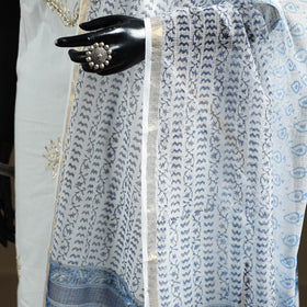 Blue - Sanganeri Hand Block Print Kota Doria Cotton Dupatta 14