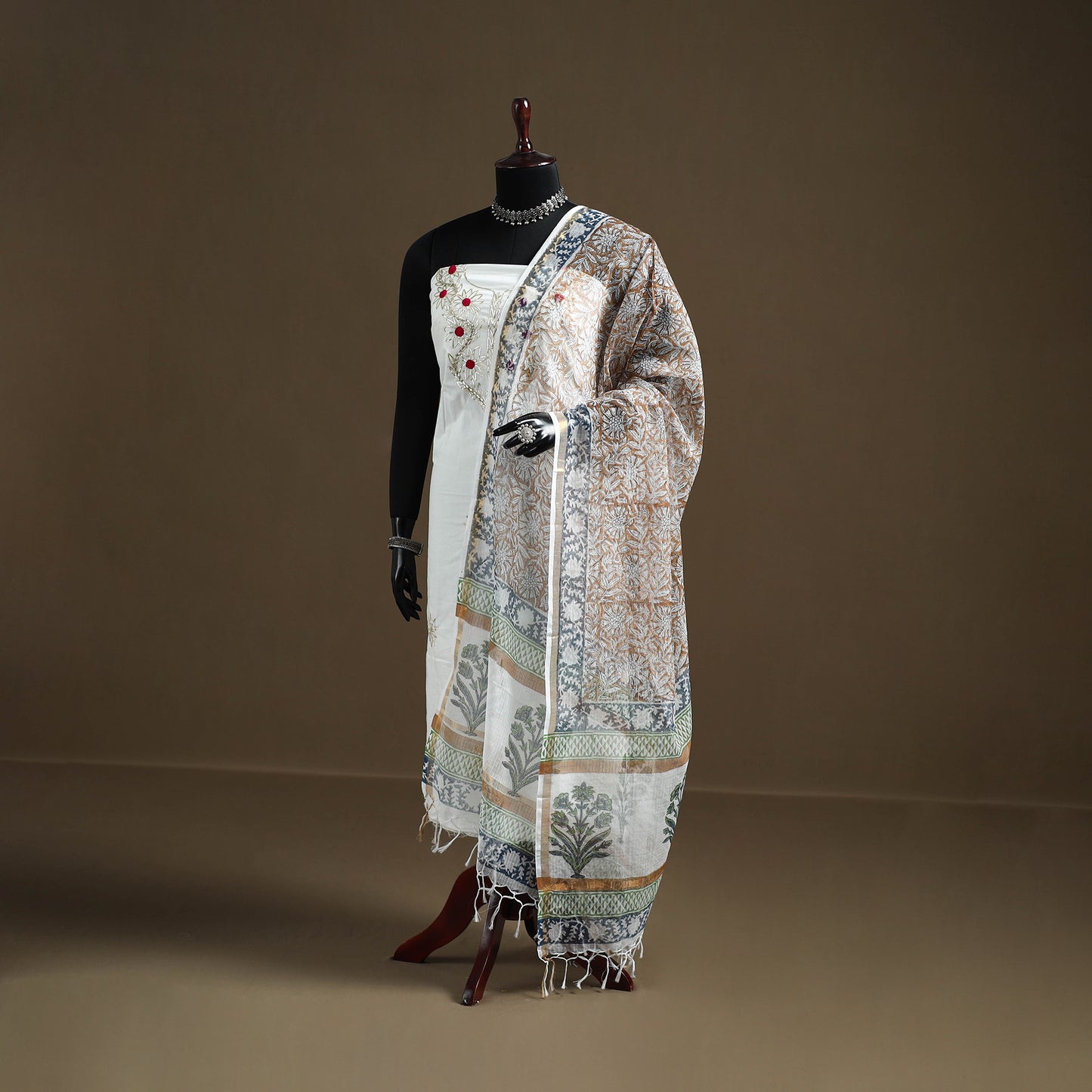 Brown - Sanganeri Hand Block Print Kota Doria Cotton Dupatta 15