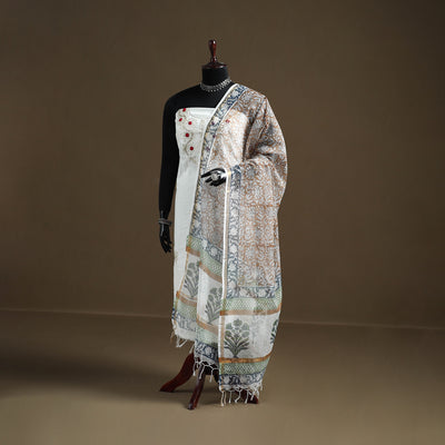 Brown - Sanganeri Hand Block Print Kota Doria Cotton Dupatta 15