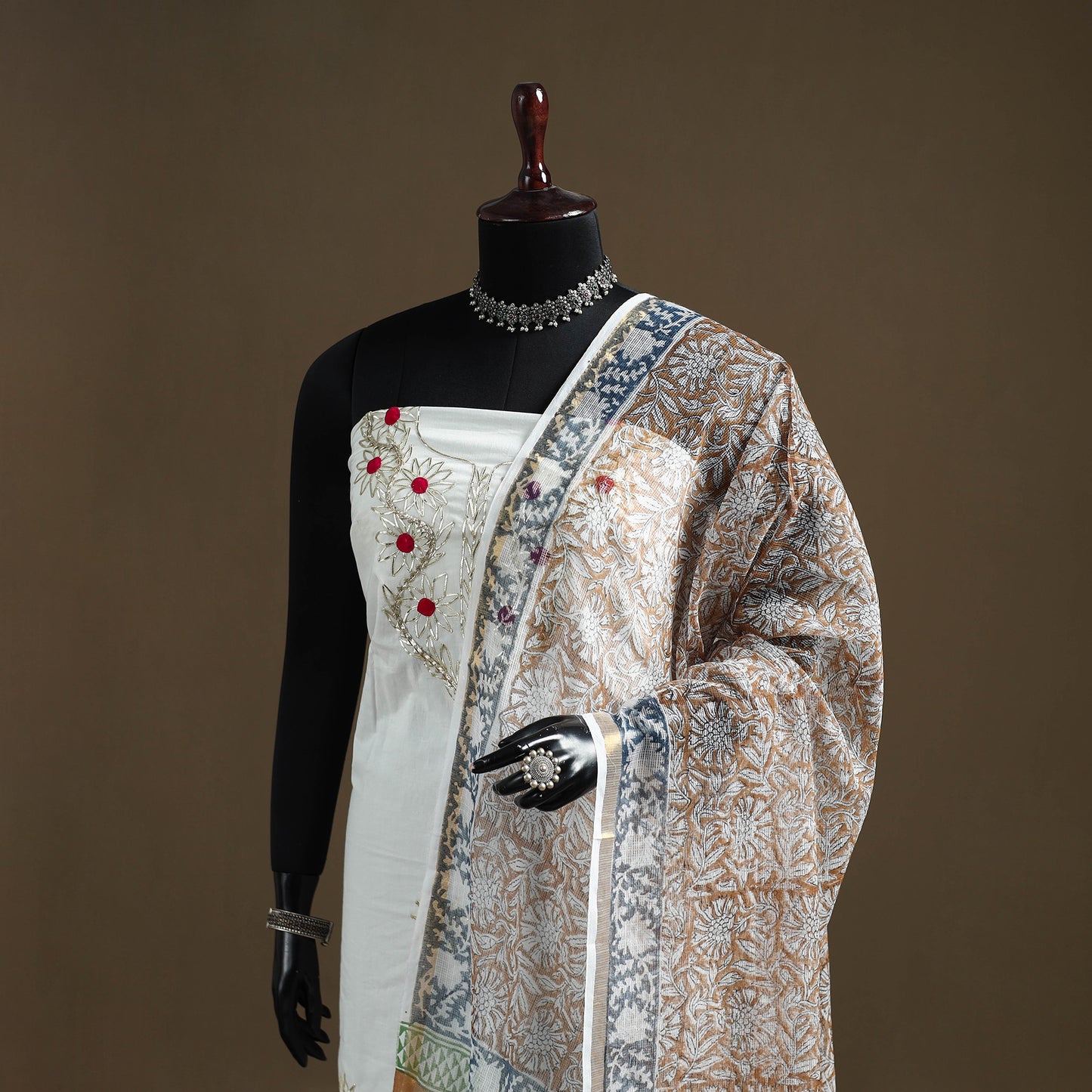 Brown - Sanganeri Hand Block Print Kota Doria Cotton Dupatta 15