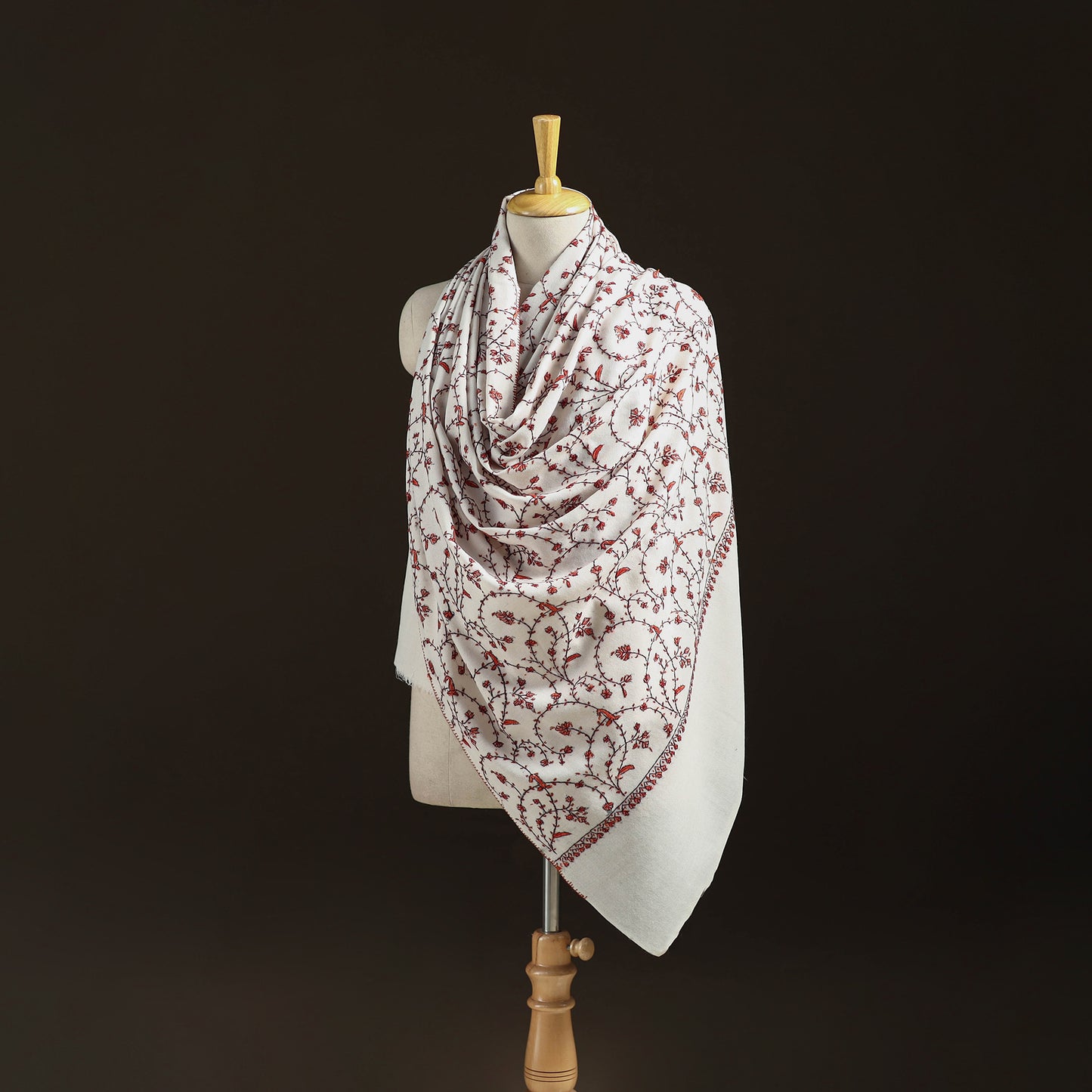 Kashmiri Sozni Heavy Hand Embroidered Pure Handwoven Merino Wool Shawl 23