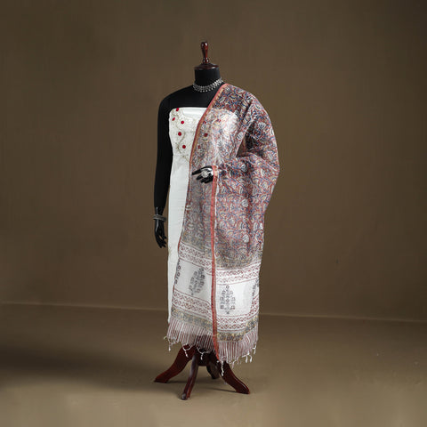 Red - Sanganeri Hand Block Print Kota Doria Cotton Dupatta 16