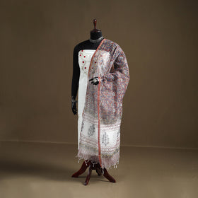 Red - Sanganeri Hand Block Print Kota Doria Cotton Dupatta 16