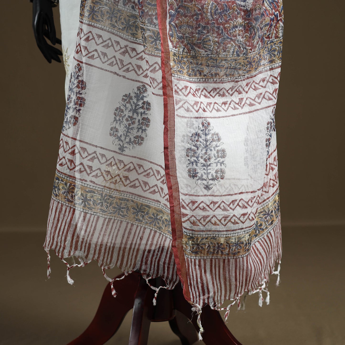 Red - Sanganeri Hand Block Print Kota Doria Cotton Dupatta 16