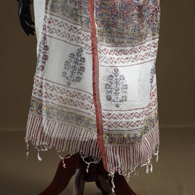 Red - Sanganeri Hand Block Print Kota Doria Cotton Dupatta 16