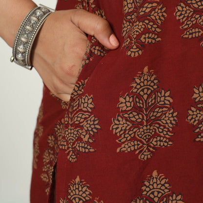 Red - Bagh Hand Block Printed Cotton Straight Kurta 21