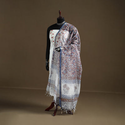 Red - Sanganeri Hand Block Print Kota Doria Cotton Dupatta 17
