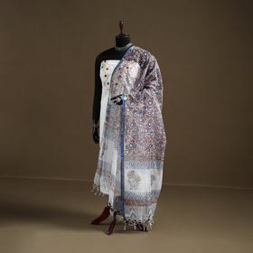 Red - Sanganeri Hand Block Print Kota Doria Cotton Dupatta 17