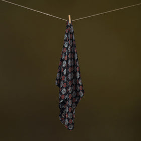 Black - Ajrakh Hand Block Print Natural Dyed Modal Silk Scarf 62