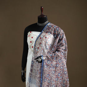 Red - Sanganeri Hand Block Print Kota Doria Cotton Dupatta 17