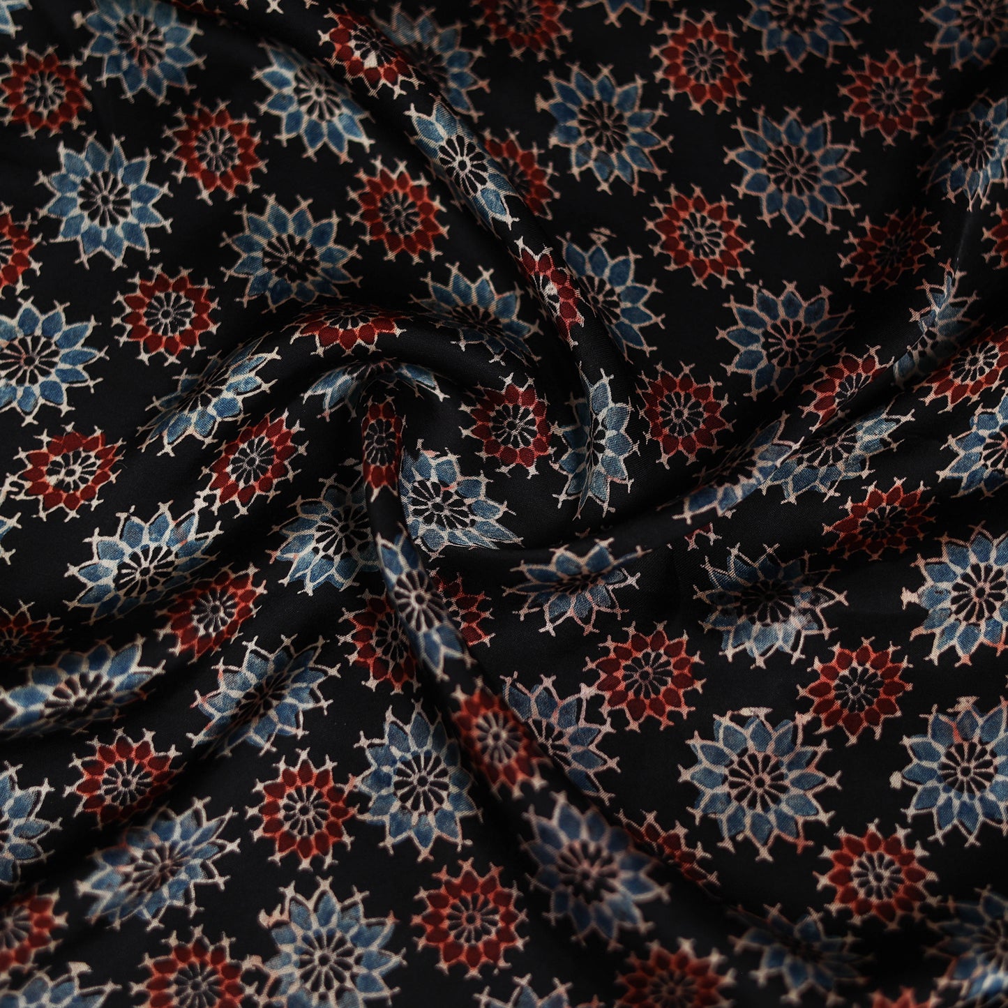 Black - Ajrakh Hand Block Print Natural Dyed Modal Silk Scarf 62