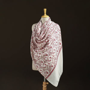 White - Kashmiri Sozni Heavy Hand Embroidered Pure Handwoven Merino Wool Shawl 26