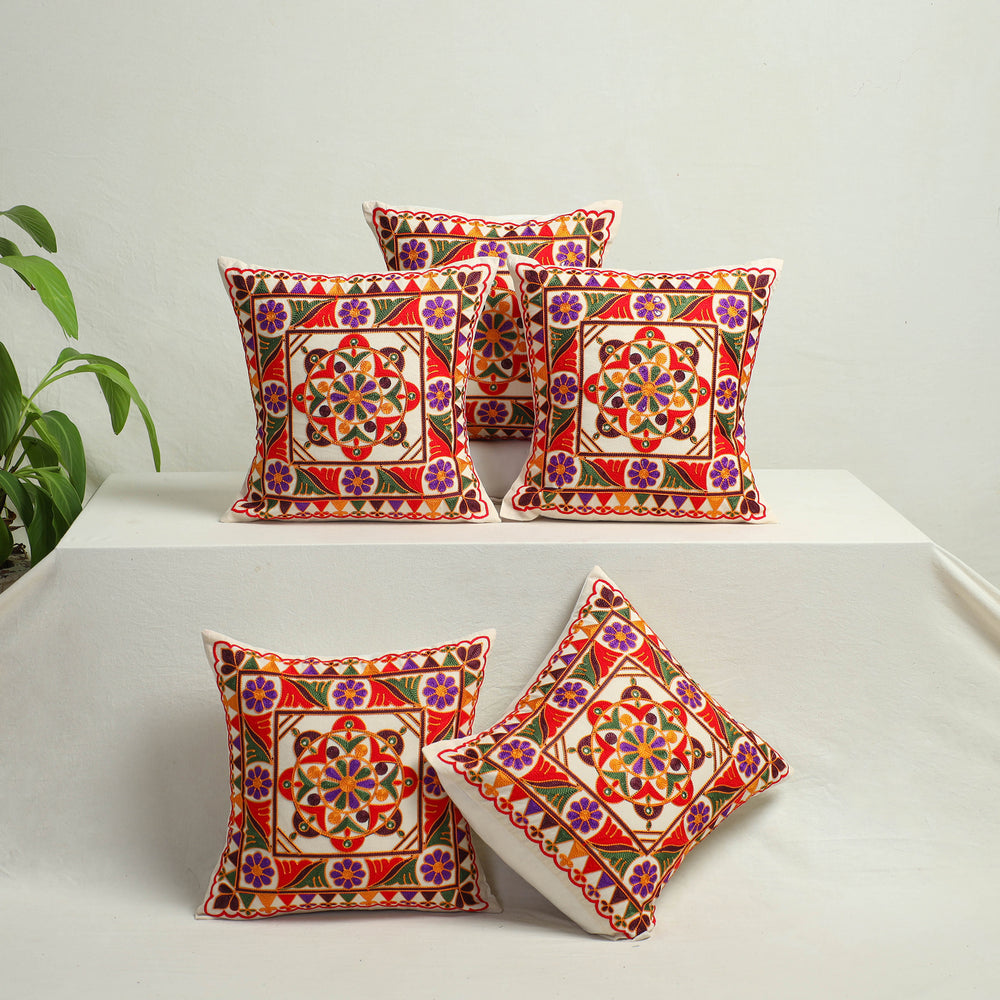 Multicolor - Aari Hand Embroidery Cushion Cover (Set of 5) 02