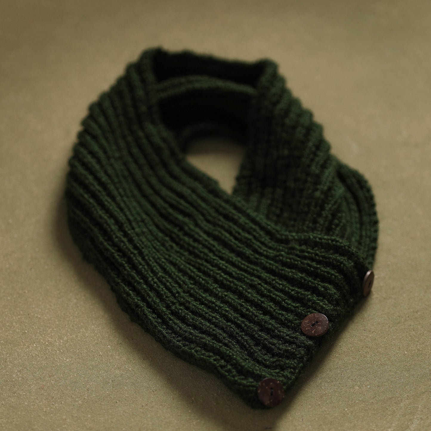 Green - kumaun hand knitted woollen button cowl 38