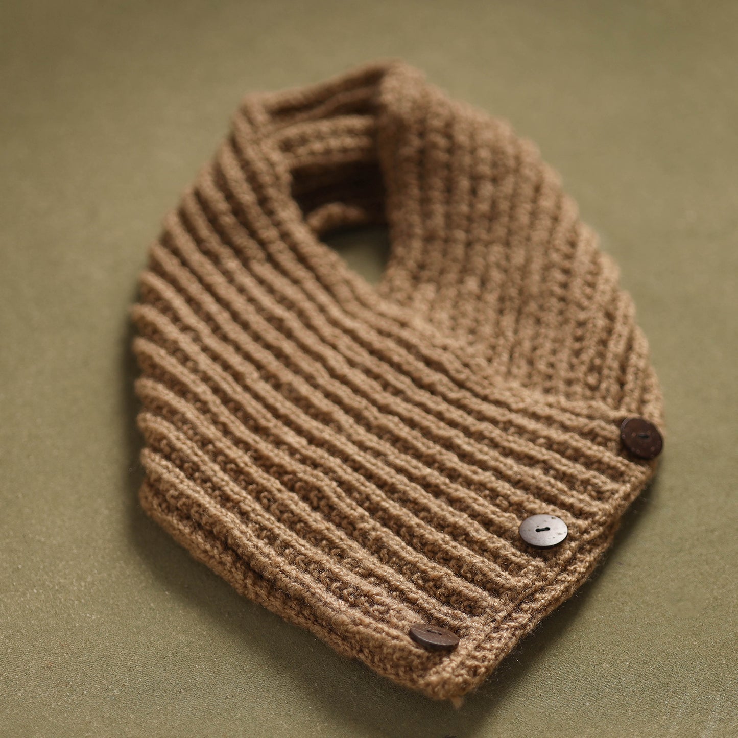 Beige - kumaun hand knitted woollen button cowl 32