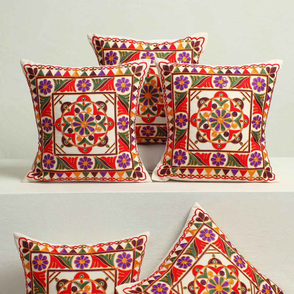 Multicolor - Aari Hand Embroidery Cushion Cover (Set of 5) 02