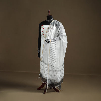 White - Sanganeri Hand Block Print Kota Doria Cotton Dupatta 18