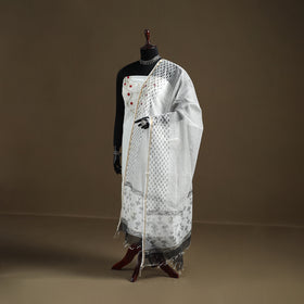 White - Sanganeri Hand Block Print Kota Doria Cotton Dupatta 18