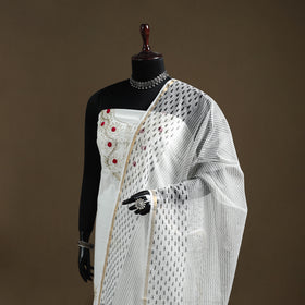 White - Sanganeri Hand Block Print Kota Doria Cotton Dupatta 18