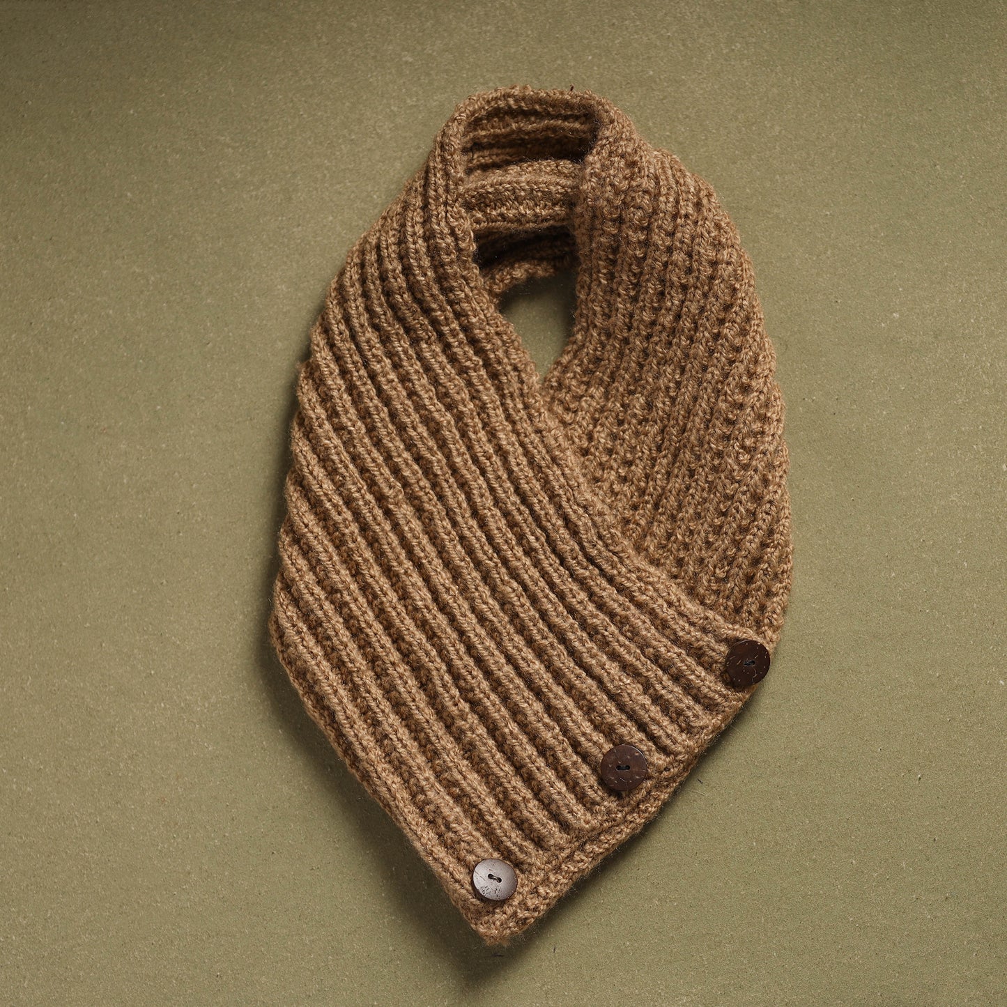 Beige - kumaun hand knitted woollen button cowl 32