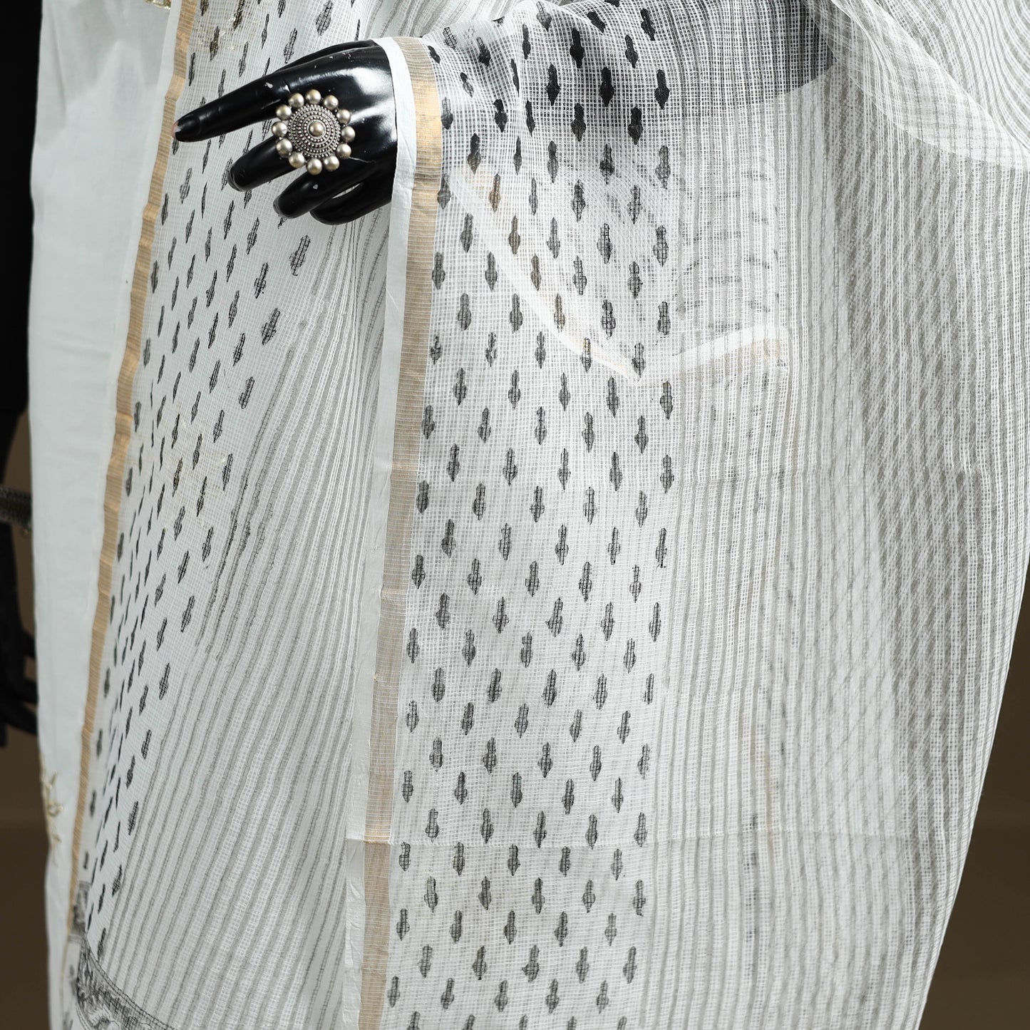 White - Sanganeri Hand Block Print Kota Doria Cotton Dupatta 18
