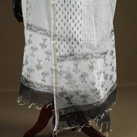White - Sanganeri Hand Block Print Kota Doria Cotton Dupatta 18