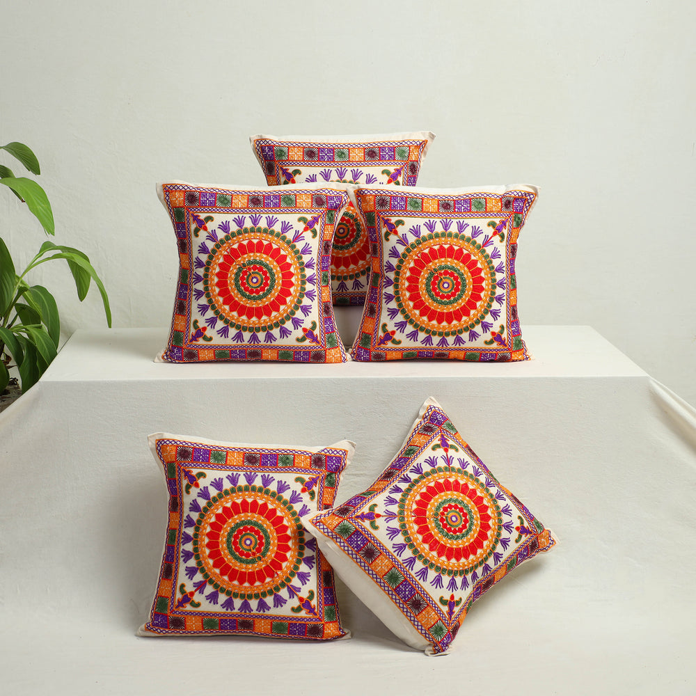 Multicolor - Aari Hand Embroidery Cushion Cover (Set of 5) 03