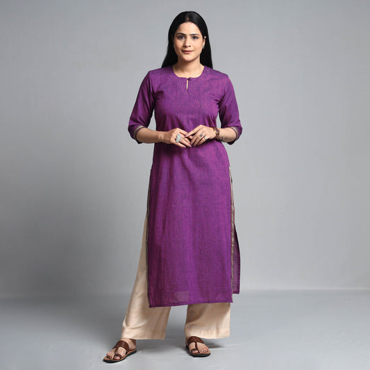 Purple Dharwad Cotton Long Kurta