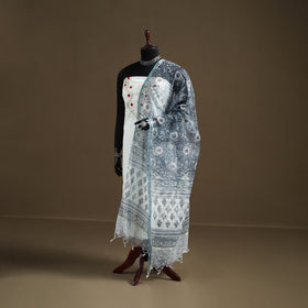 Blue - Sanganeri Hand Block Print Kota Doria Cotton Dupatta 19