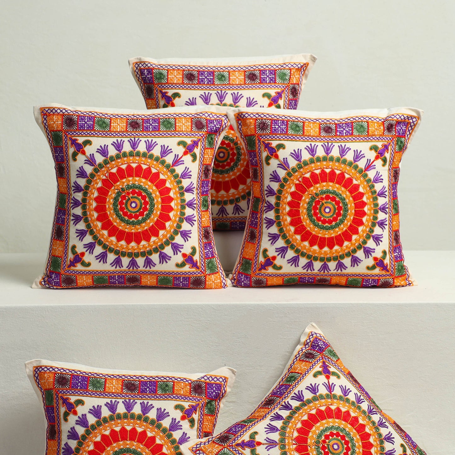 Multicolor - Aari Hand Embroidery Cushion Cover (Set of 5) 03