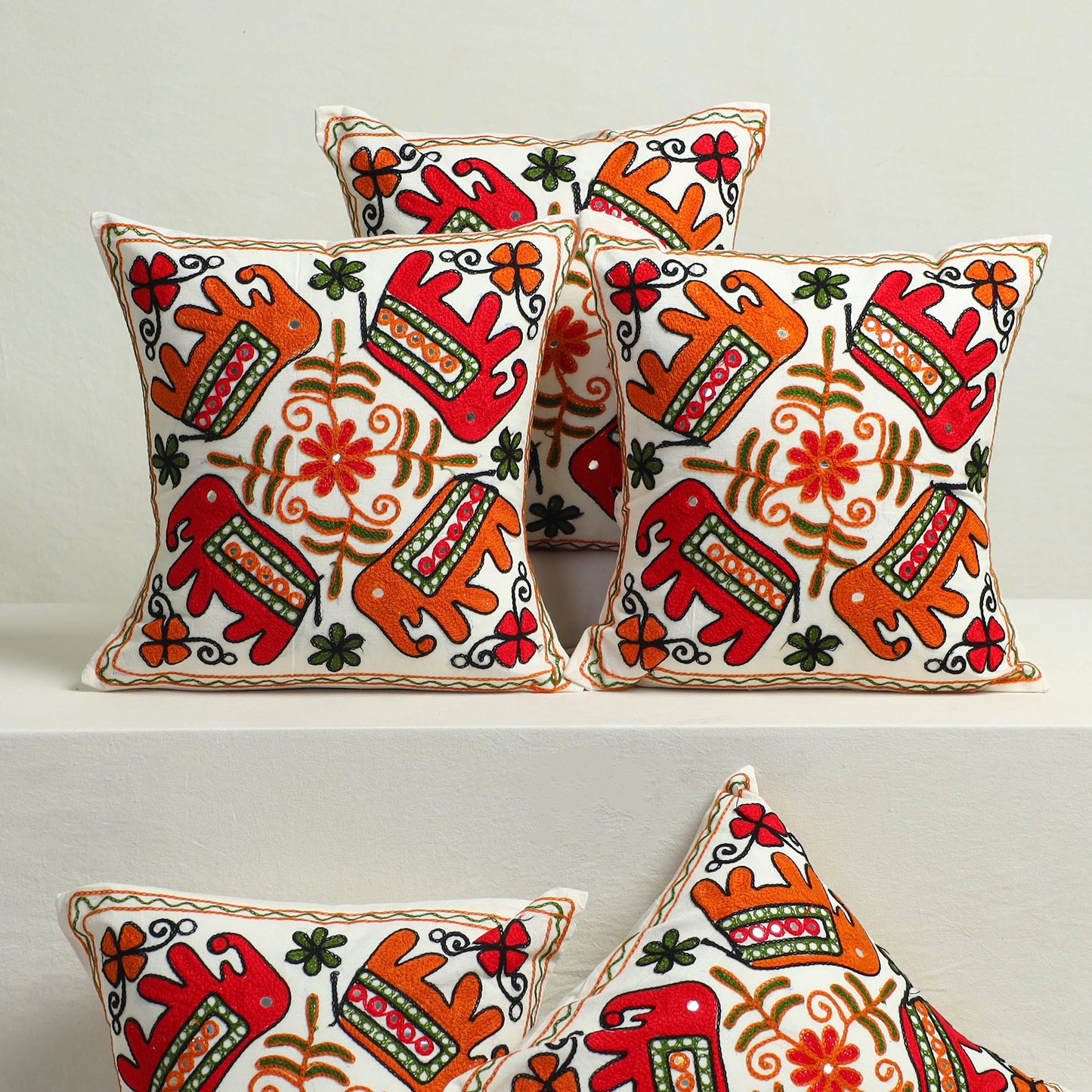 Multicolor - Aari Hand Embroidery Cushion Cover (Set of 5) 04