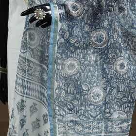 Blue - Sanganeri Hand Block Print Kota Doria Cotton Dupatta 19