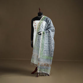 Blue - Sanganeri Hand Block Print Kota Doria Cotton Dupatta 20